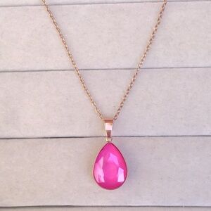 Hot Pink + Rose Gold Crystal Pear Drop Pendant Necklace